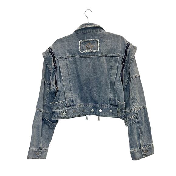 POL – Oversized Zipper-Detail Denim Jacket – Washed Blue – Size M - Picture 4 of 4